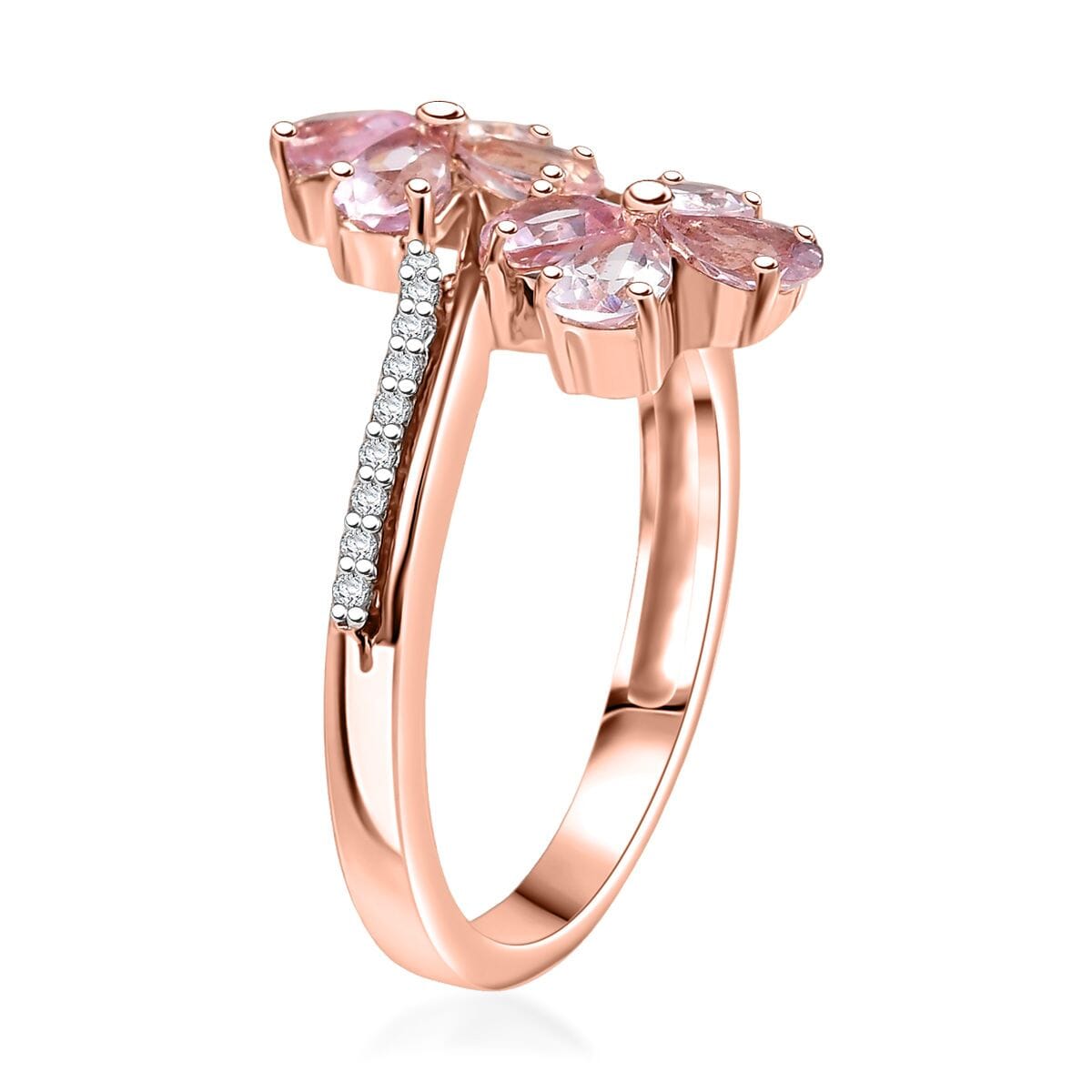 D'Joy Narsipatnam Pink Spinel and White Zircon 1.45 ctw Clover Ring in 18K Vermeil Rose Gold Over Sterling Silver (Size 10.0) image number 3
