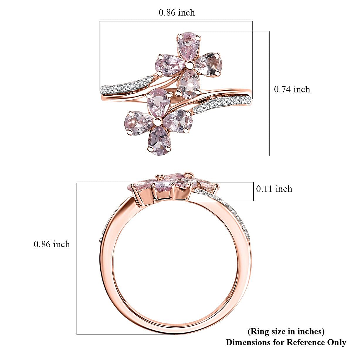 D'Joy Narsipatnam Pink Spinel and White Zircon 1.45 ctw Clover Ring in 18K Vermeil Rose Gold Over Sterling Silver (Size 10.0)
