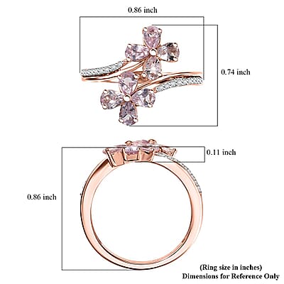 D'Joy Narsipatnam Pink Spinel and White Zircon 1.45 ctw Clover Ring in 18K Vermeil Rose Gold Over Sterling Silver (Size 10.0)