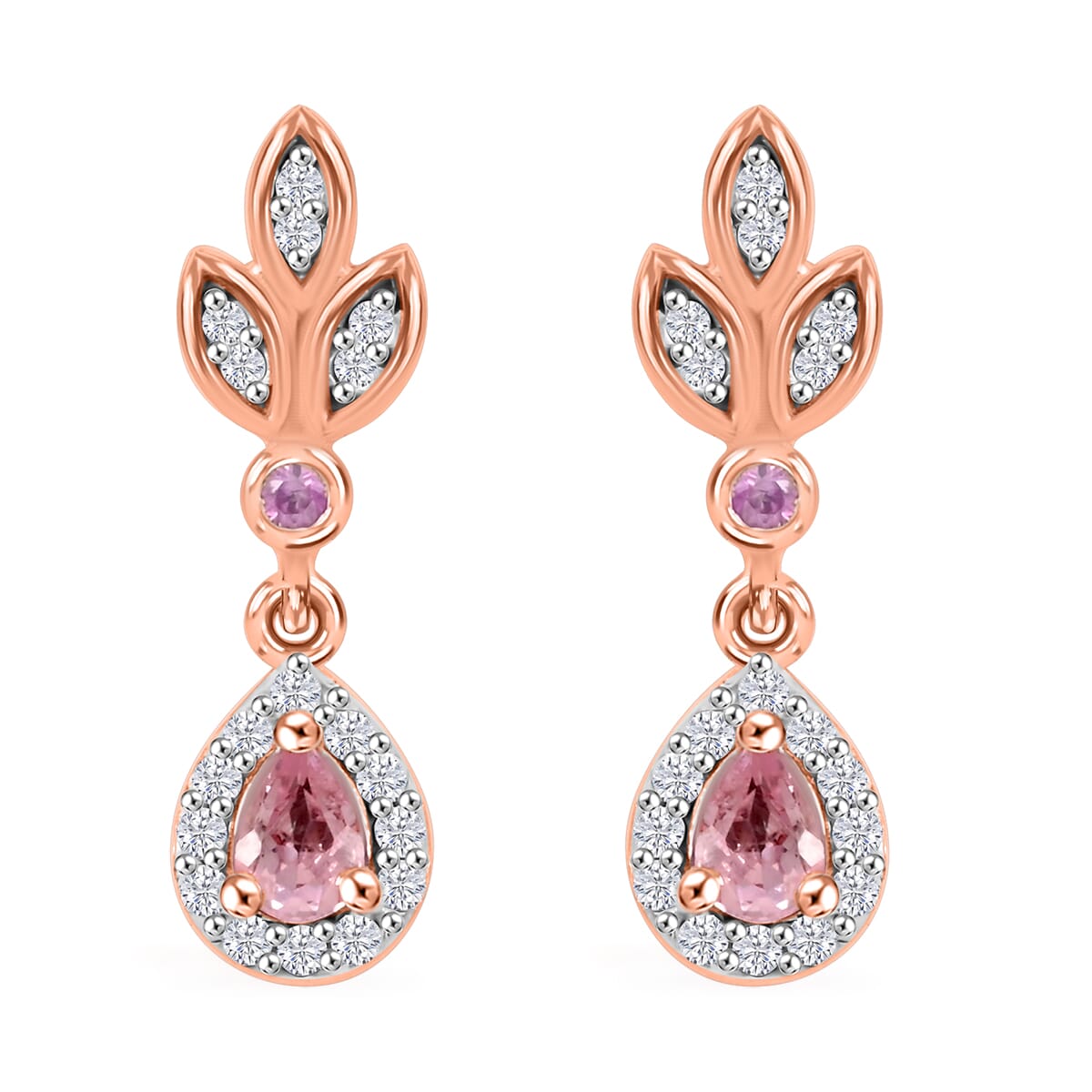 D'Joy Narsipatnam Pink Spinel and Multi Gemstone 0.70 ctw Whispering Leaves Earrings in 18K Vermeil Rose Gold Over Sterling Silver image number 0