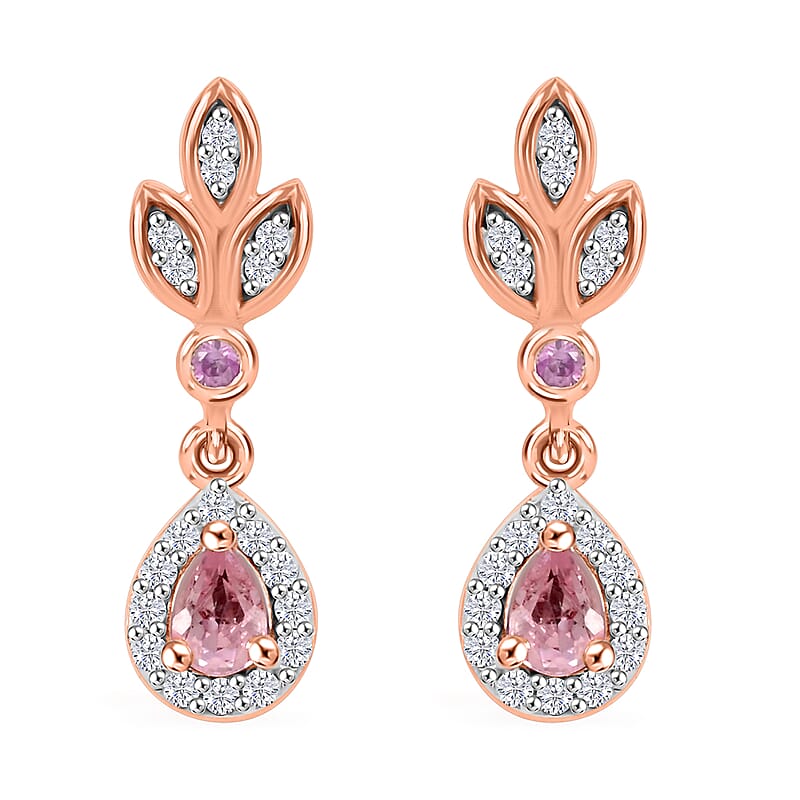 D'Joy Narsipatnam Pink Spinel and Multi Gemstone 0.70 ctw Whispering Leaves Earrings in 18K Vermeil Rose Gold Over Sterling Silver