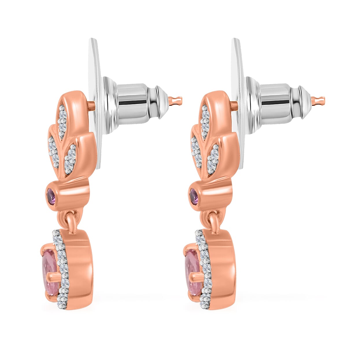 D'Joy Narsipatnam Pink Spinel and Multi Gemstone 0.70 ctw Whispering Leaves Earrings in 18K Vermeil Rose Gold Over Sterling Silver image number 3