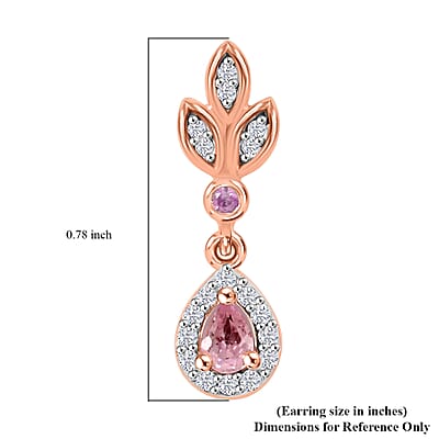 D'Joy Narsipatnam Pink Spinel and Multi Gemstone 0.70 ctw Whispering Leaves Earrings in 18K Vermeil Rose Gold Over Sterling Silver