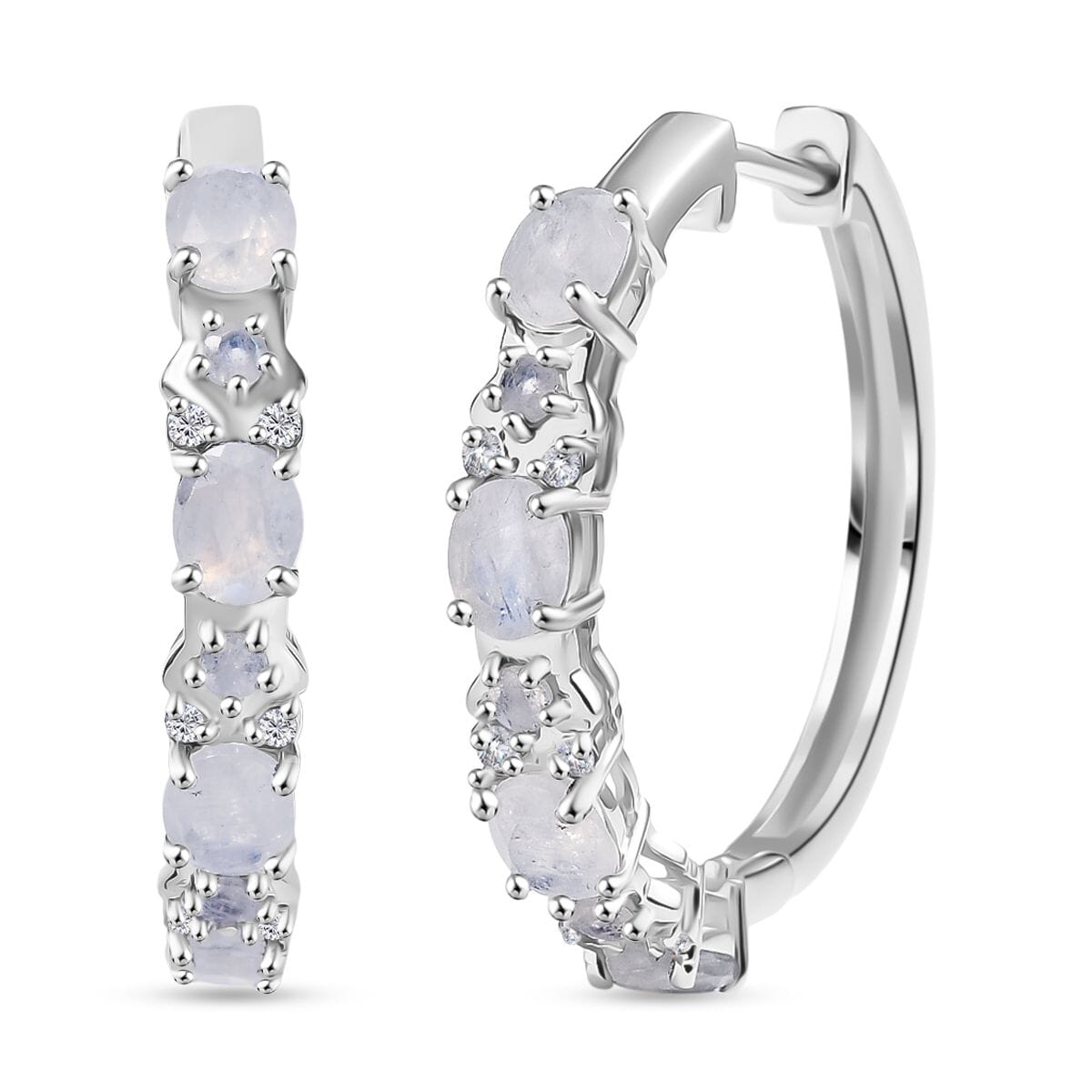 Karis Moon Glow Moonstone and White Zircon 2.75 ctw Hoop Earrings in Platinum Bond  image number 0