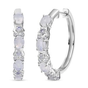 Karis Moon Glow Moonstone and White Zircon 2.75 ctw Hoop Earrings in Platinum Bond 
