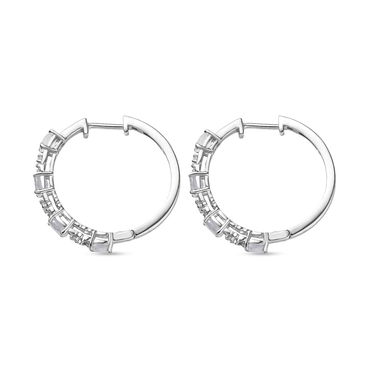 Karis Moon Glow Moonstone and White Zircon 2.75 ctw Hoop Earrings in Platinum Bond  image number 3