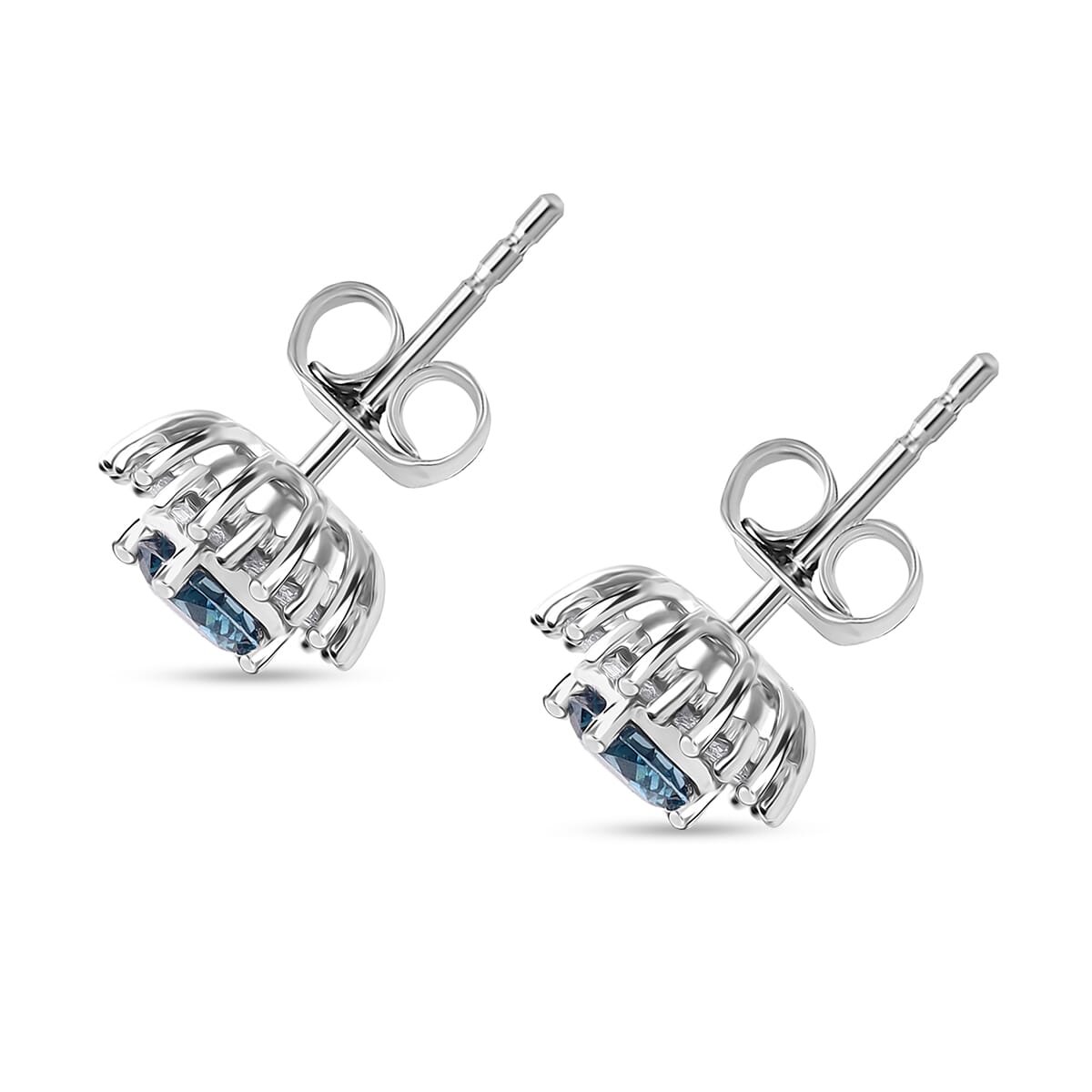 Luxuriant Lab Grown Blue and White Diamond (SI) 1.00 ctw Halo Majesty Earrings in Rhodium Over Sterling Silver image number 2