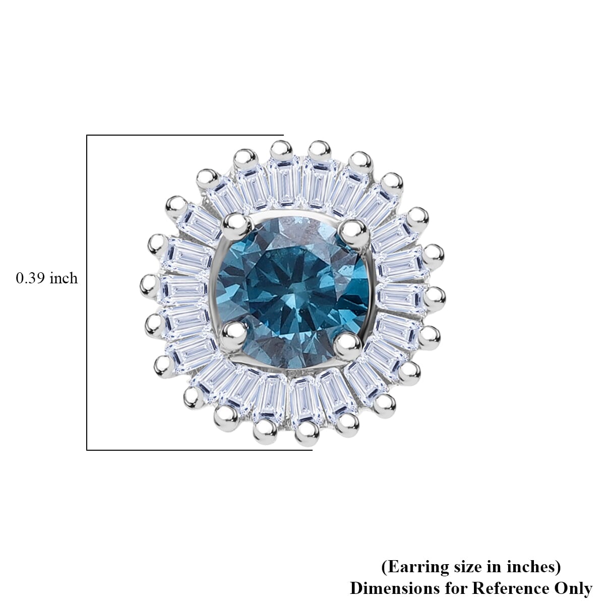 Luxuriant Lab Grown Blue and White Diamond (SI) 1.00 ctw Halo Majesty Earrings in Rhodium Over Sterling Silver image number 3