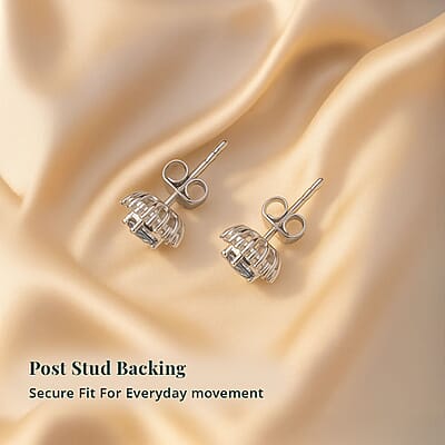 Luxuriant Lab Grown Blue Diamond (IR) (SI) and Lab Grown Diamond 1.00 ctw Halo Majesty Earrings in Rhodium Over Sterling Silver