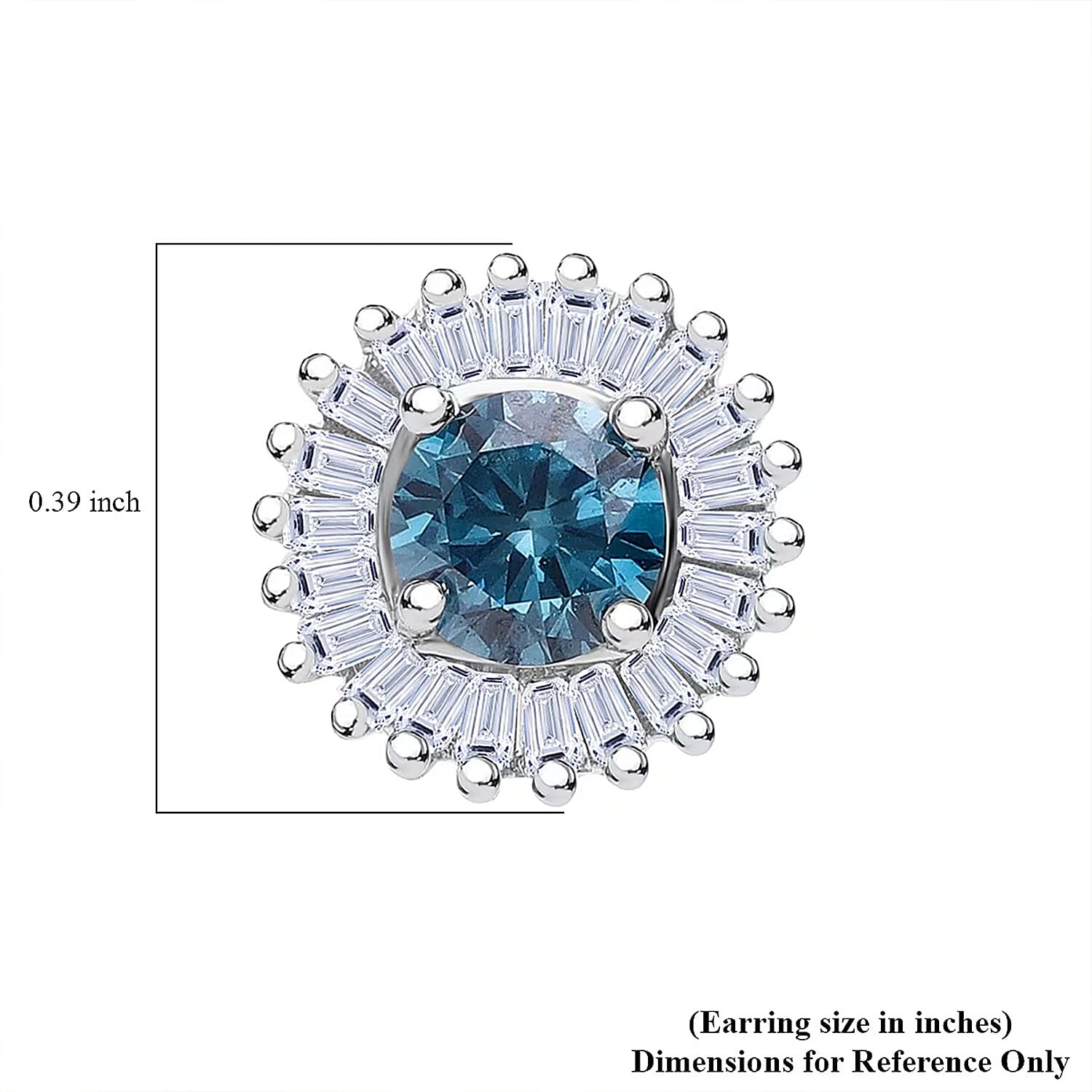 Luxuriant Lab Grown Blue Diamond (IR) (SI) and Lab Grown Diamond 1.00 ctw Halo Majesty Earrings in Rhodium Over Sterling Silver