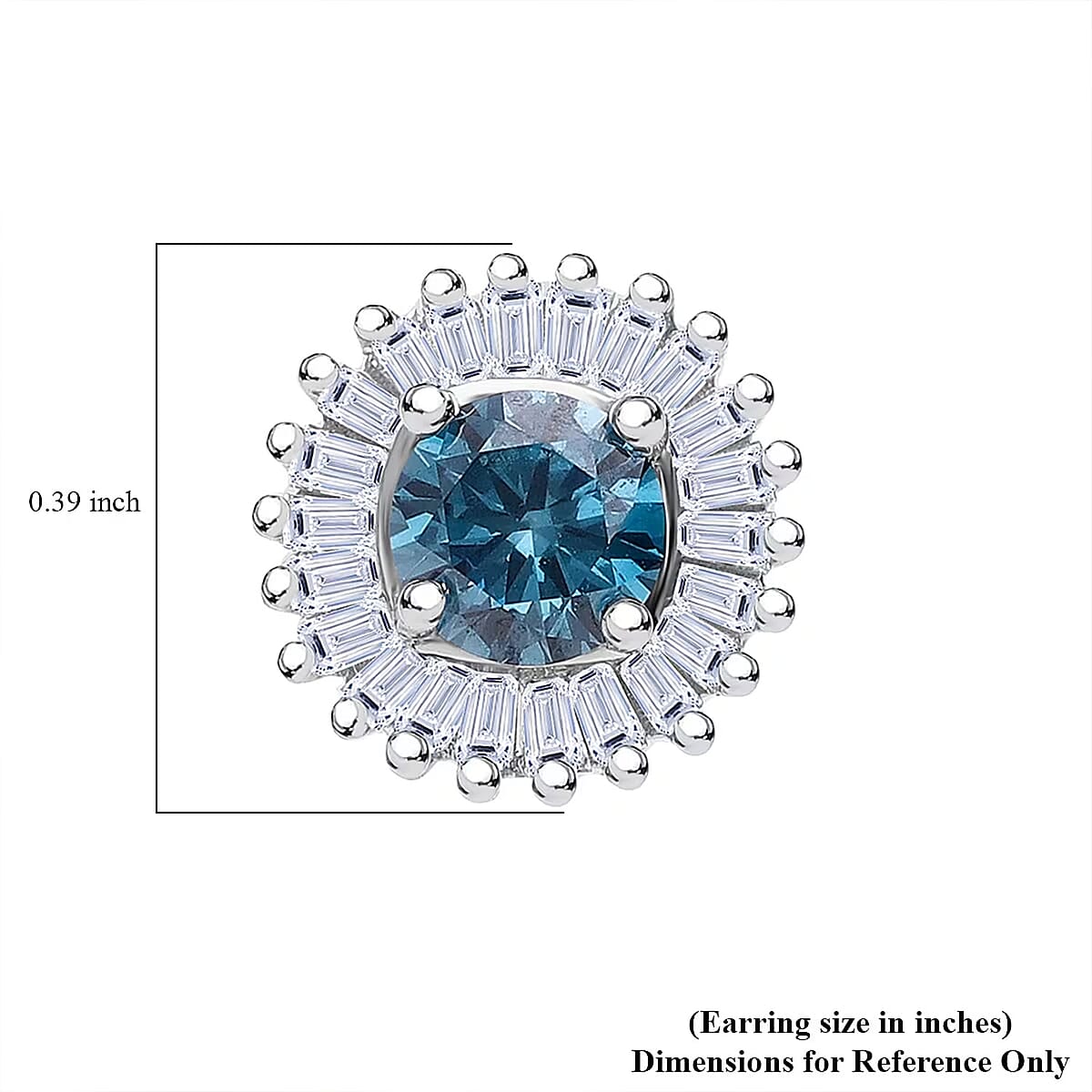 Luxuriant Lab Grown Blue Diamond (IR) (SI) and Lab Grown Diamond 1.00 ctw Halo Majesty Earrings in Rhodium Over Sterling Silver image number 6