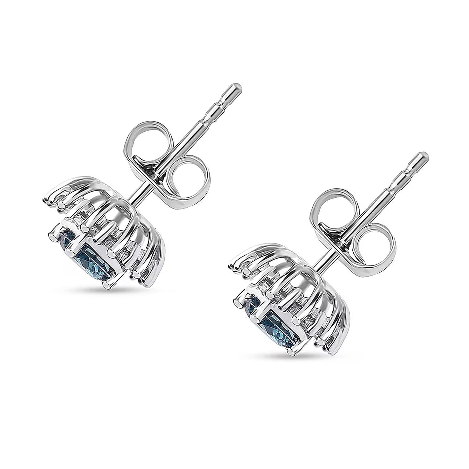 Luxuriant Lab Grown Blue Diamond (IR) (SI) and Lab Grown Diamond 1.00 ctw Halo Majesty Earrings in Rhodium Over Sterling Silver