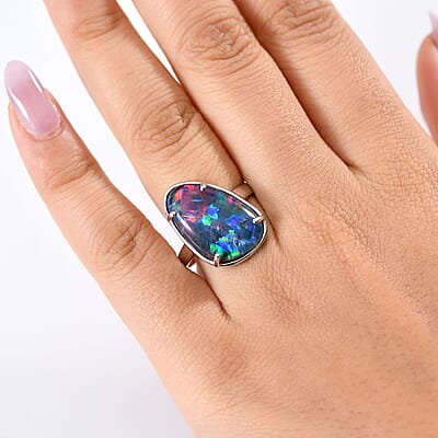 Rhapsody AAAA Elysian Opal Triplet 9.40 ctw Solitaire Ring in 950 Platinum (Size 10.0)