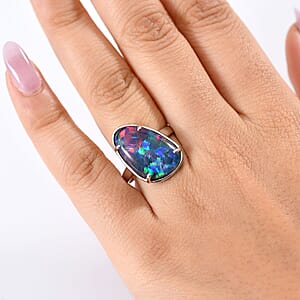 Rhapsody AAAA Elysian Opal (Triplet) 9.40 ctw Skylines at Twilight Ring in 950 Platinum (Size 6.5)