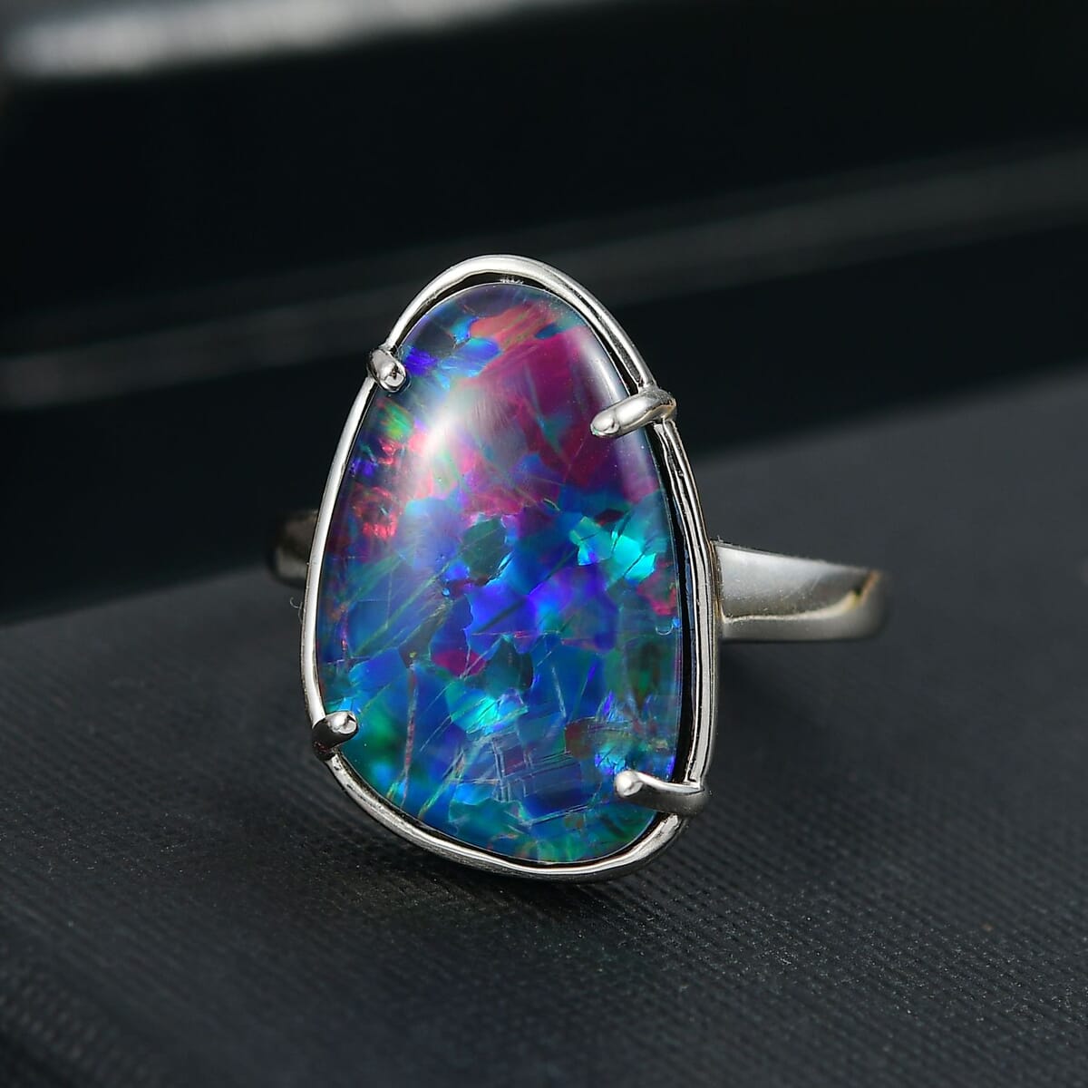 Rhapsody AAAA Elysian Opal (Triplet) 9.40 ctw Skylines at Twilight Ring in 950 Platinum (Size 7.0) image number 1