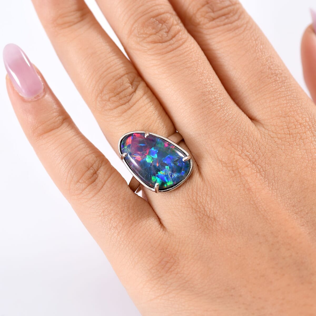 Rhapsody AAAA Elysian Opal (Triplet) 9.40 ctw Skylines at Twilight Ring in 950 Platinum (Size 7.0) image number 2