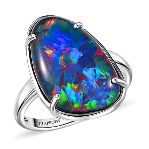 Rhapsody AAAA Elysian Opal (Triplet) 9.40 ctw Skylines at Twilight Ring in 950 Platinum (Size 7.5)