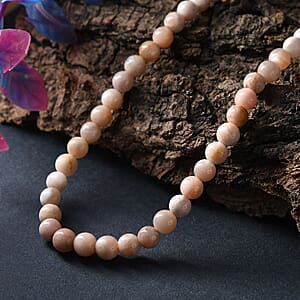 Sunstone Beaded 115.00 ctw Necklace 18 Inches in Rhodium Over Sterling Silver 