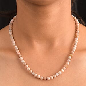 Sunstone Beaded 115.00 ctw Necklace 18 Inches in Rhodium Over Sterling Silver 