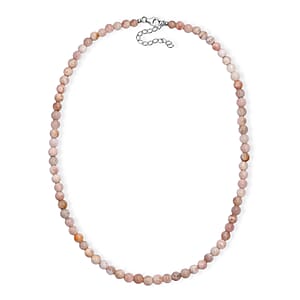 Sunstone Beaded 115.00 ctw Necklace 18 Inches in Rhodium Over Sterling Silver 