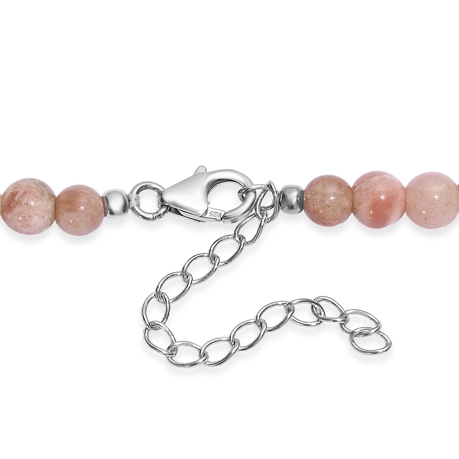 Sunstone Beaded 115.00 ctw Necklace 18 Inches in Rhodium Over Sterling Silver