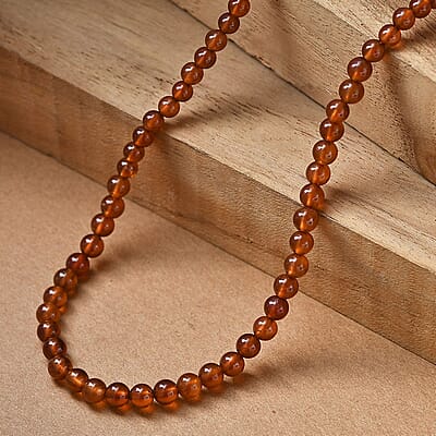 D'Joy AAA Ratnapura Hessonite Garnet Beaded 100.00 ctw Necklace 18-20 Inches in 18K Vermeil Yellow Gold Over Sterling Silver 