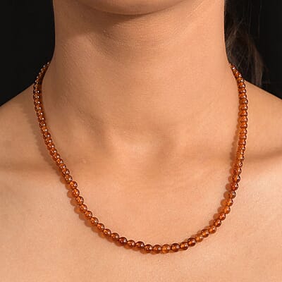 D'Joy AAA Ratnapura Hessonite Garnet Beaded 100.00 ctw Necklace 18-20 Inches in 18K Vermeil Yellow Gold Over Sterling Silver 