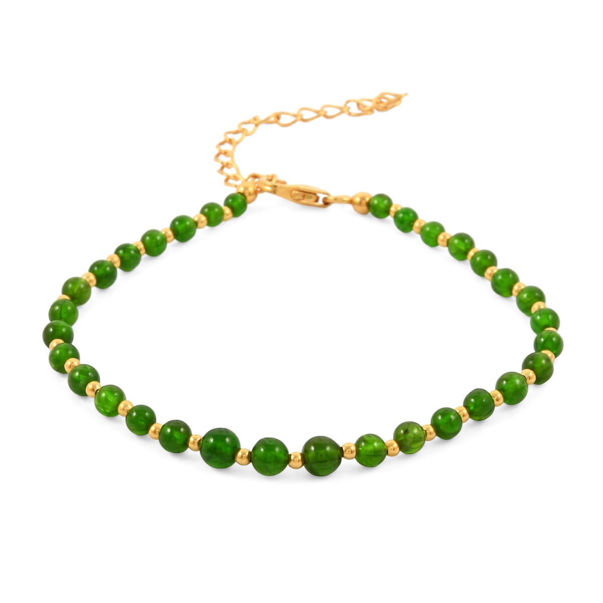 Chrome Diopside 11.00 ctw Beaded Bracelet in 18K Vermeil Yellow Gold Over Sterling Silver (7.25-9.25In) image number 0