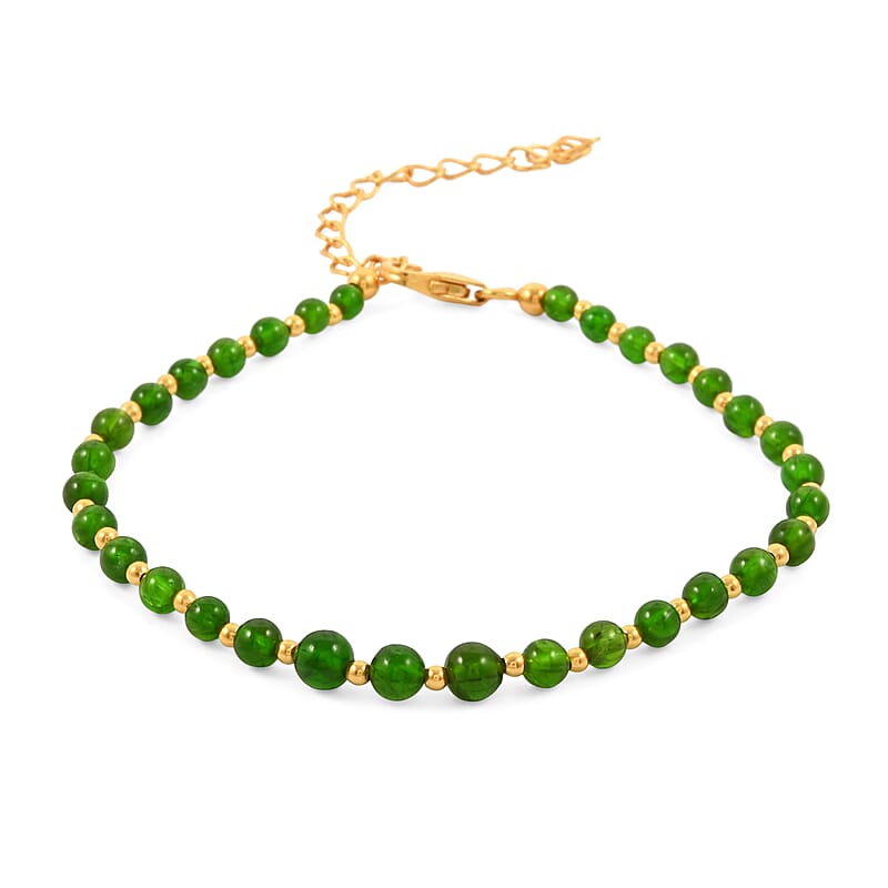 AAAA RARE FIND Chrome Diopside 11.00 ctw Beaded Bracelet in 18K Vermeil Yellow Gold Over Sterling Silver (7.25-9.25In)
