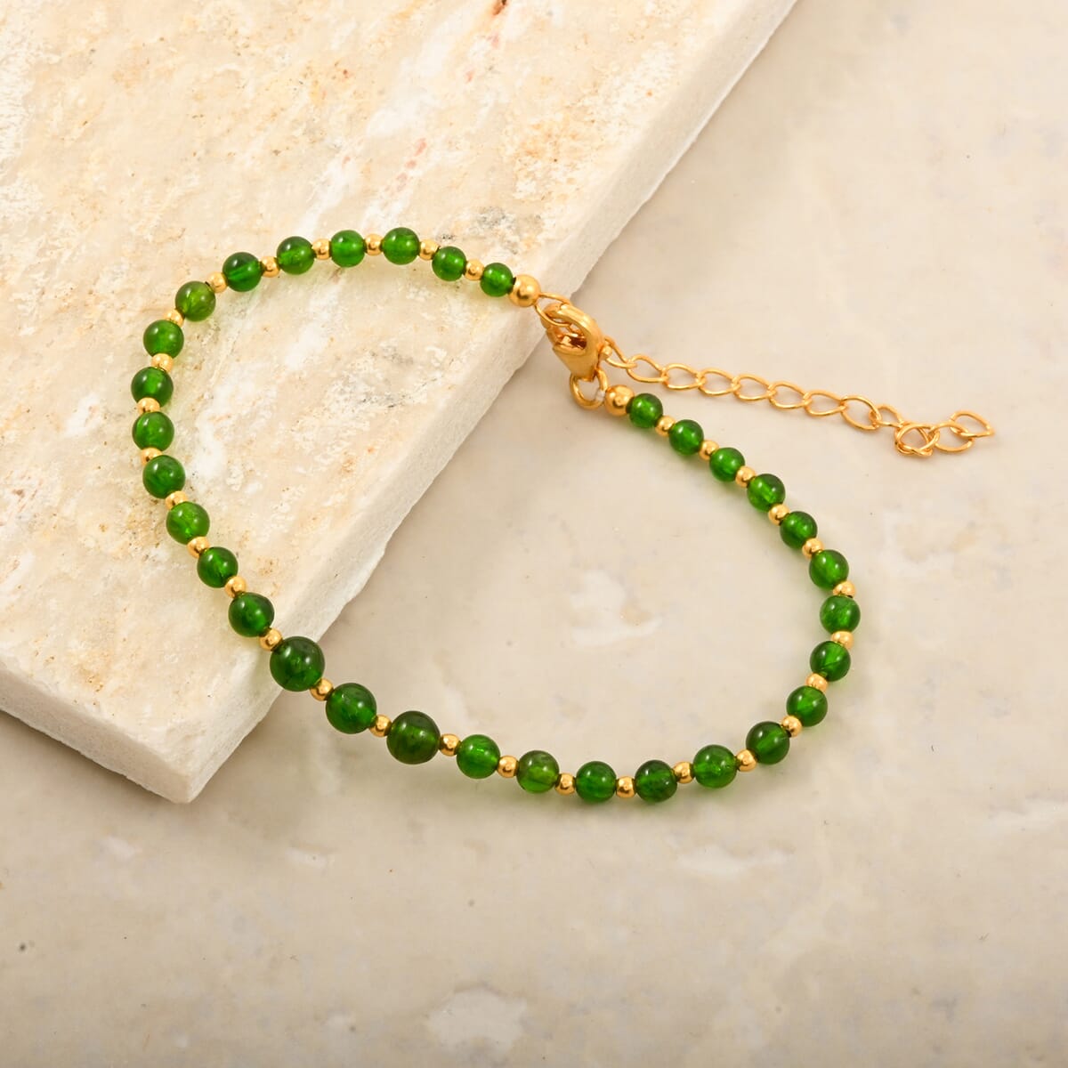 Chrome Diopside 11.00 ctw Beaded Bracelet in 18K Vermeil Yellow Gold Over Sterling Silver (7.25-9.25In) image number 1