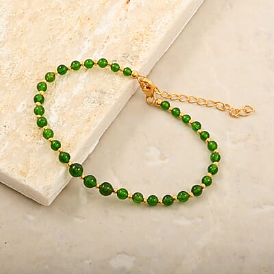 AAAA RARE FIND Chrome Diopside 11.00 ctw Beaded Bracelet in 18K Vermeil Yellow Gold Over Sterling Silver (7.25-9.25In)