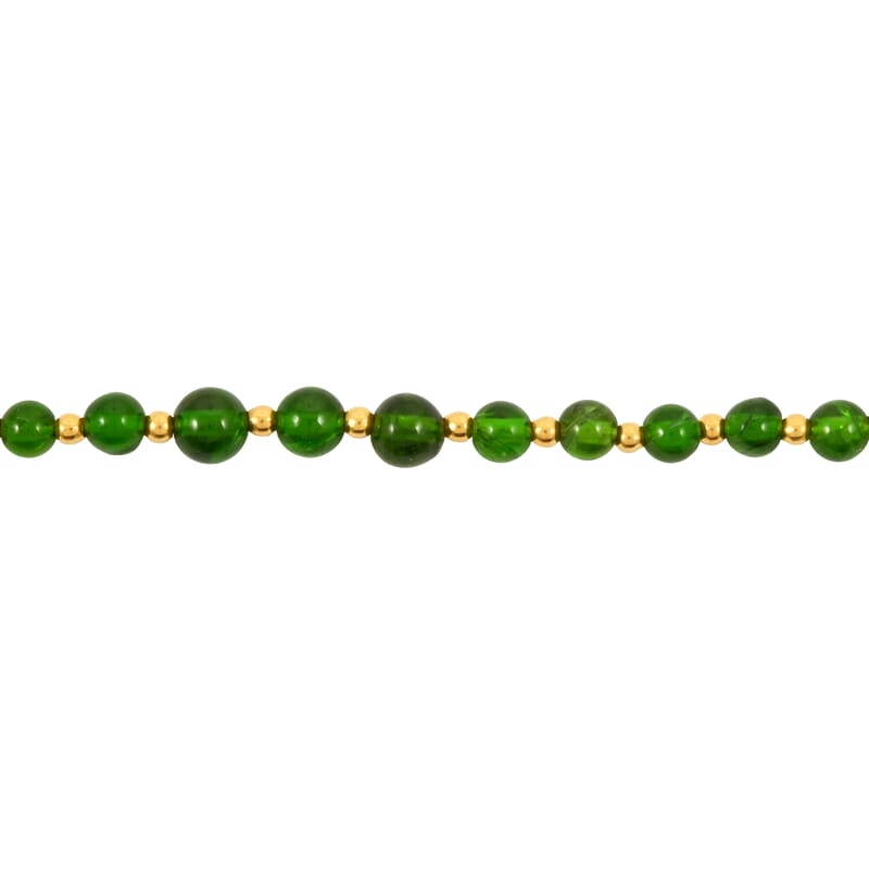 AAAA RARE FIND Chrome Diopside 11.00 ctw Beaded Bracelet in 18K Vermeil Yellow Gold Over Sterling Silver (7.25-9.25In)