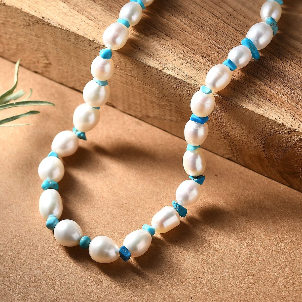 Freshwater Pearl and Turquoise Chips 10.00 ctw Necklace in Rhodium Over Sterling Silver 18 Inches image number 1