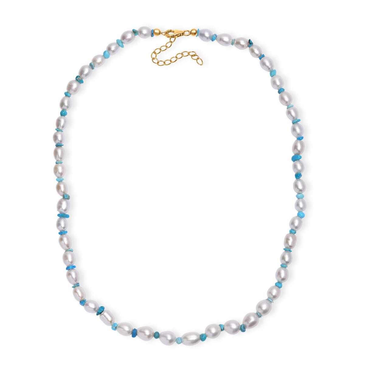 Freshwater Pearl and Turquoise Chips 10.00 ctw Necklace in Rhodium Over Sterling Silver 18 Inches image number 3