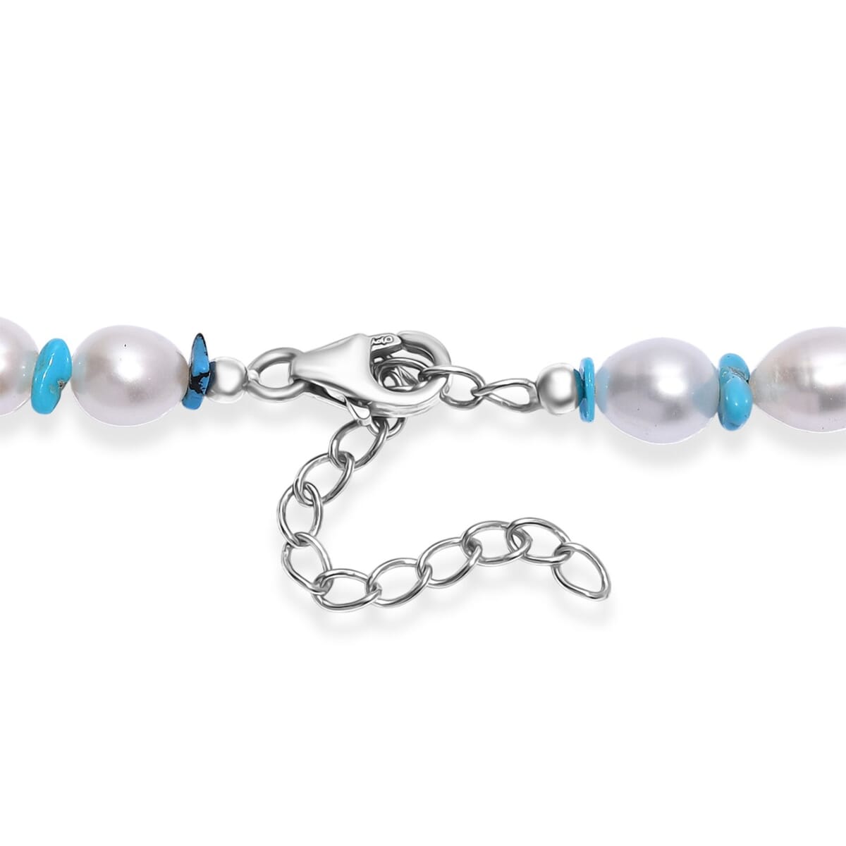 Freshwater Pearl and Turquoise Chips 10.00 ctw Necklace in Rhodium Over Sterling Silver 18 Inches image number 4
