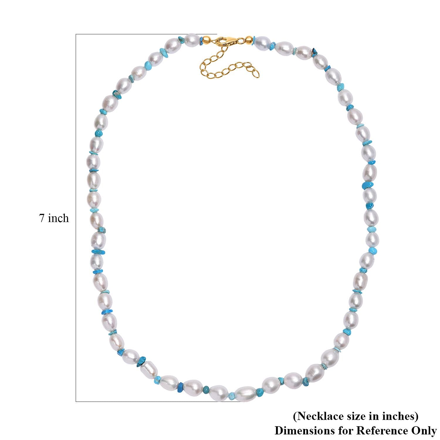 Freshwater Pearl and Turquoise Chips 10.00 ctw Necklace in Rhodium Over Sterling Silver 18 Inches
