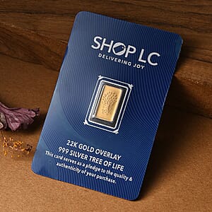 22K Gold Over 999.9 Fine Silver Tree of Life Bar 1 Grams