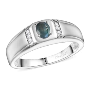 D’Joy Narsipatnam Alexandrite and Moissanite 0.40 ctw Men's Ring in Rhodium Over Sterling Silver (Size 10.0)