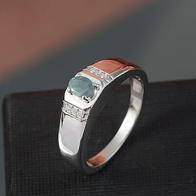 D'Joy Narsipatnam Alexandrite and Moissanite 0.40 ctw Men's Ring in Rhodium Over Sterling Silver (Size 10.0)