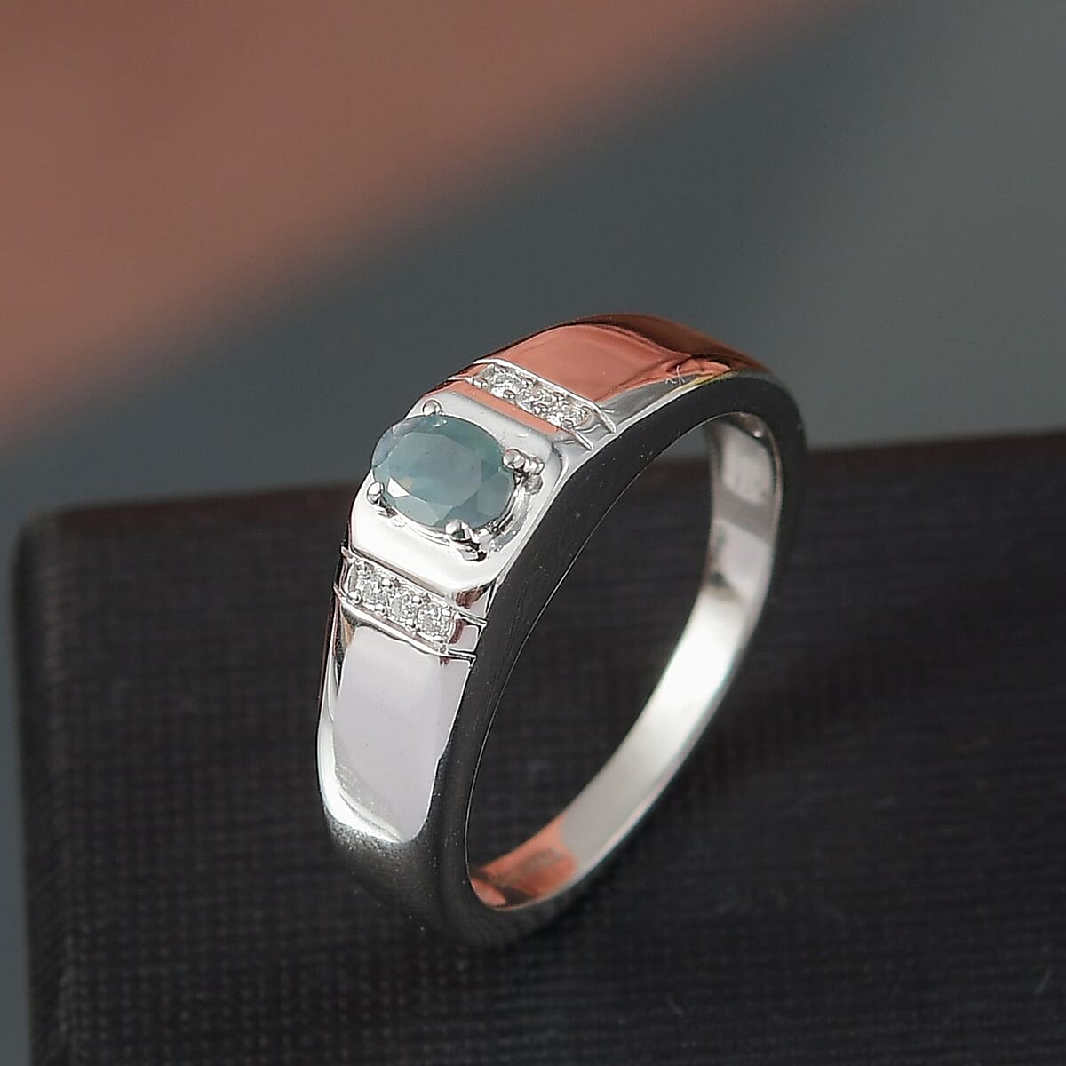 D&rsquo;Joy Narsipatnam Alexandrite and Moissanite 0.40 ctw Men's Ring in Rhodium Over Sterling Silver (Size 11.0) image number 1