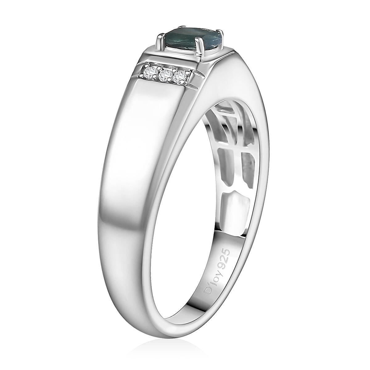 D&rsquo;Joy Narsipatnam Alexandrite and Moissanite 0.40 ctw Men's Ring in Rhodium Over Sterling Silver (Size 11.0) image number 3