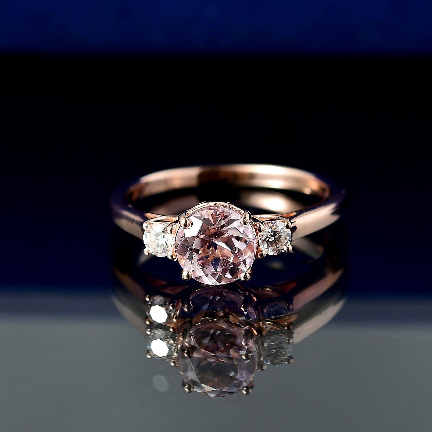 D'Joy Premium Martha Rocha Kunzite and Moissanite 1.90 ctw Lotus Embrace Ring in 18K Vermeil Rose Gold Over Sterling Silver (Size 10.0)