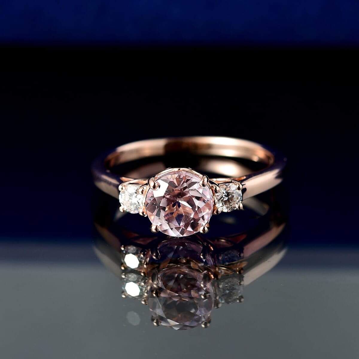 D'Joy Premium Martha Rocha Kunzite and Moissanite 1.90 ctw Lotus Embrace Ring in 18K Vermeil Rose Gold Over Sterling Silver (Size 10.0) image number 1