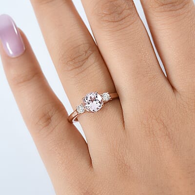 D'Joy Premium Martha Rocha Kunzite and Moissanite 1.90 ctw Lotus Embrace Ring in 18K Vermeil Rose Gold Over Sterling Silver (Size 10.0)