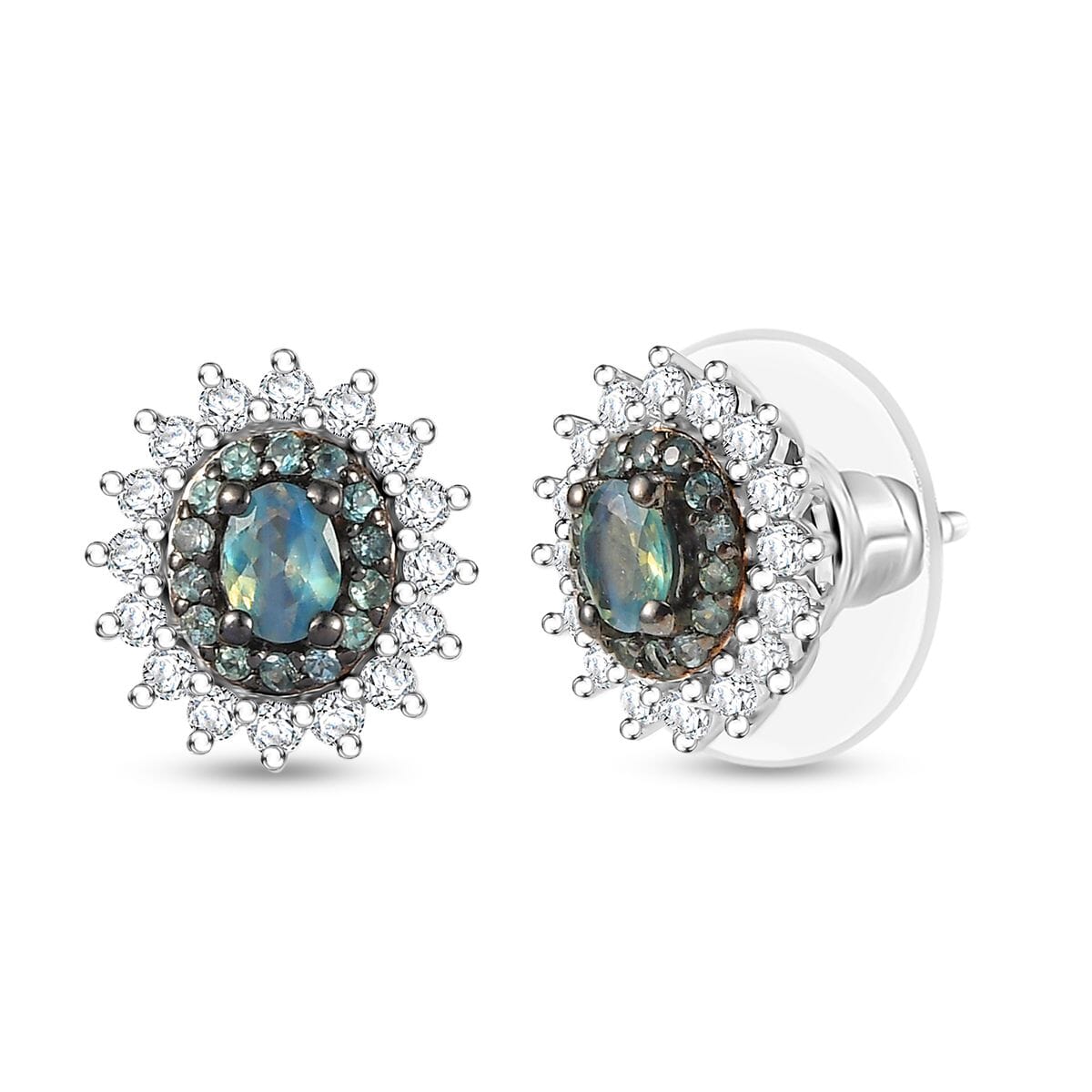 D’Joy Narsipatnam Alexandrite and White Zircon 1.25 ctw Earrings in Rhodium Over Sterling Silver image number 0