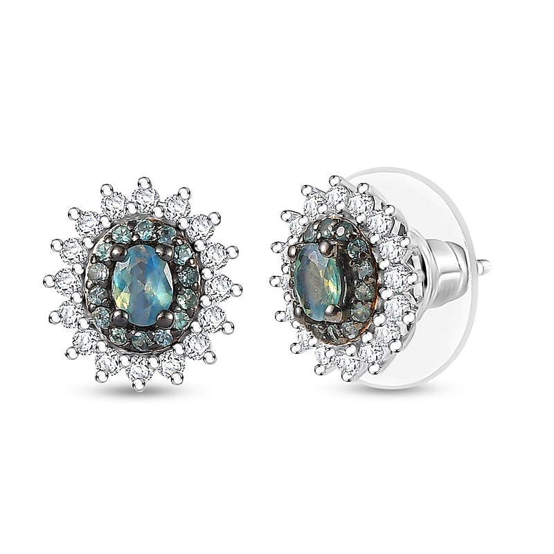 D'Joy Narsipatnam Alexandrite and White Zircon 1.25 ctw Arcane Bloom Earrings in Rhodium Over Sterling Silver