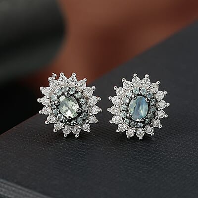 D'Joy Narsipatnam Alexandrite and White Zircon 1.25 ctw Arcane Bloom Earrings in Rhodium Over Sterling Silver