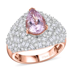 D'Joy Premium Martha Rocha Kunzite and Moissanite 3.60 ctw Amora Bloom Ring in 18K Vermeil Rose Gold Over Sterling Silver (Size 10.0)