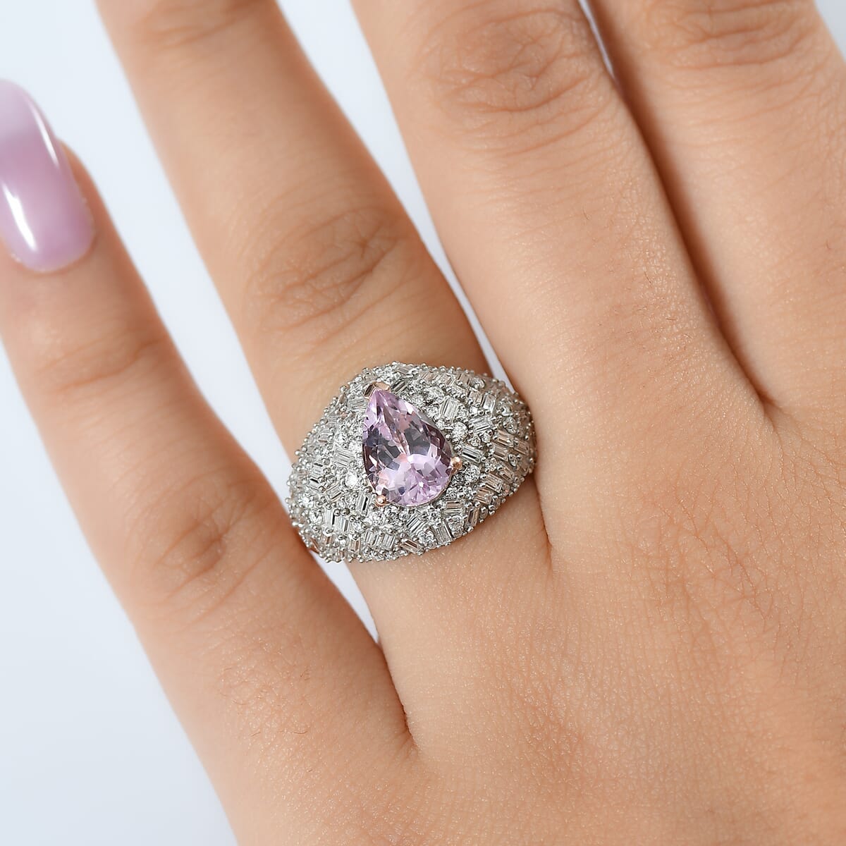 D'Joy Premium Martha Rocha Kunzite and Moissanite 3.60 ctw Amora Bloom Ring in 18K Vermeil Rose Gold Over Sterling Silver (Size 10.0) image number 2