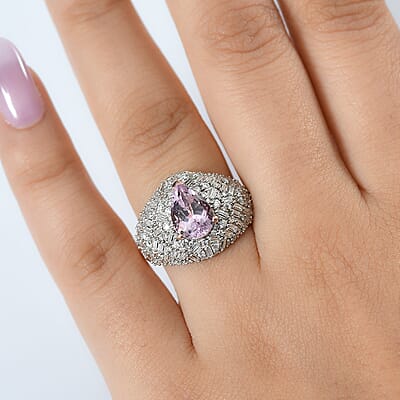 D'Joy Premium Martha Rocha Kunzite and Moissanite 3.60 ctw Amora Bloom Ring in 18K Vermeil Rose Gold Over Sterling Silver (Size 10.0)